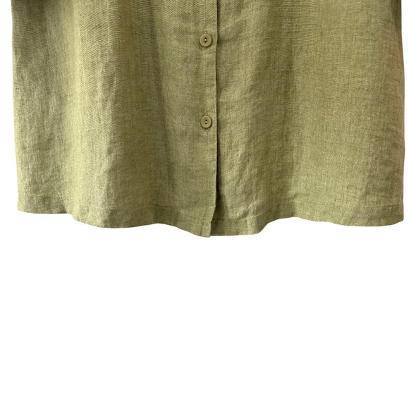 FLAX women’s linen button up tunic top M green 3/4 sleeves lagenlook - Picture 6 of 8